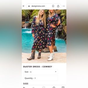 Western bohoRONA silk cowboy boot silk print duster dress S/m